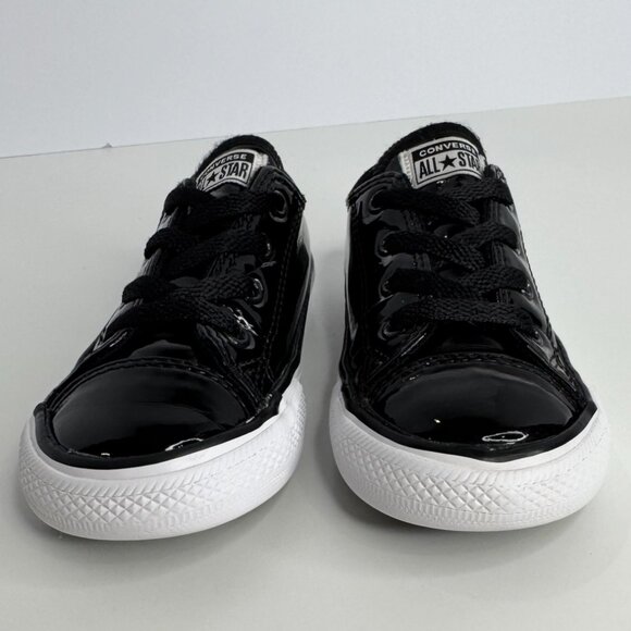 Converse All Star Girl Patent Leather Sneakers Black‎ Child Kid Size 8 - Picture 3 of 9